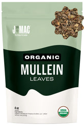J Mac Botanicals organic mullein leaves in resealable bag for fresh tea.