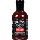 Jack Daniels Barbeque Sauce Sweet and Spicy bottle front, perfect for family barbecues.