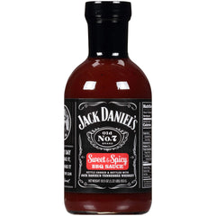 Jack Daniels Barbeque Sauce Sweet and Spicy bottle front, perfect for family barbecues.