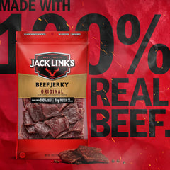 Open bags of Jack Link's Original Beef Jerky showing resealable packaging.
