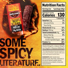 Close-up of Jack Link's Sweet & Hot beef steak slice, protein-rich.