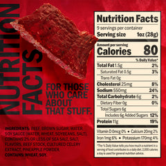 Close-up of Jack Link's Teriyaki Beef Jerky showing wood-smoked flavor.