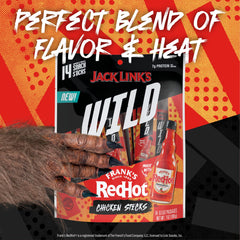 Close-up of Frank's RedHot infused mini chicken sticks with spicy, savory notes.