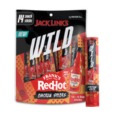 Jack Link's Wild Mini Chicken Sticks packaging with Frank's RedHot flavor for on-the-go snacking.