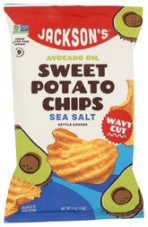 Jackson's Honest Sea Salt Avocado Oil Chips packaging, premium snack for on-the-go munching.