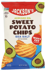 Jackson's Honest Sea Salt Avocado Oil Chips packaging, premium snack for on-the-go munching.