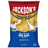 Jackson's Potato Classic kettle chips sea salt bag showcasing golden crunch for snacking.