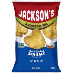 Jackson's Potato Classic kettle chips sea salt bag showcasing golden crunch for snacking.