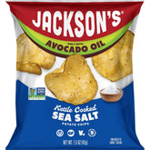 Jackson’s sea-salt kettle chips show crisp texture for sharing occasions.