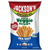 Jackson's Super Veggie Straws sea-salt bag highlights real vegetables for a satisfying crunch.
