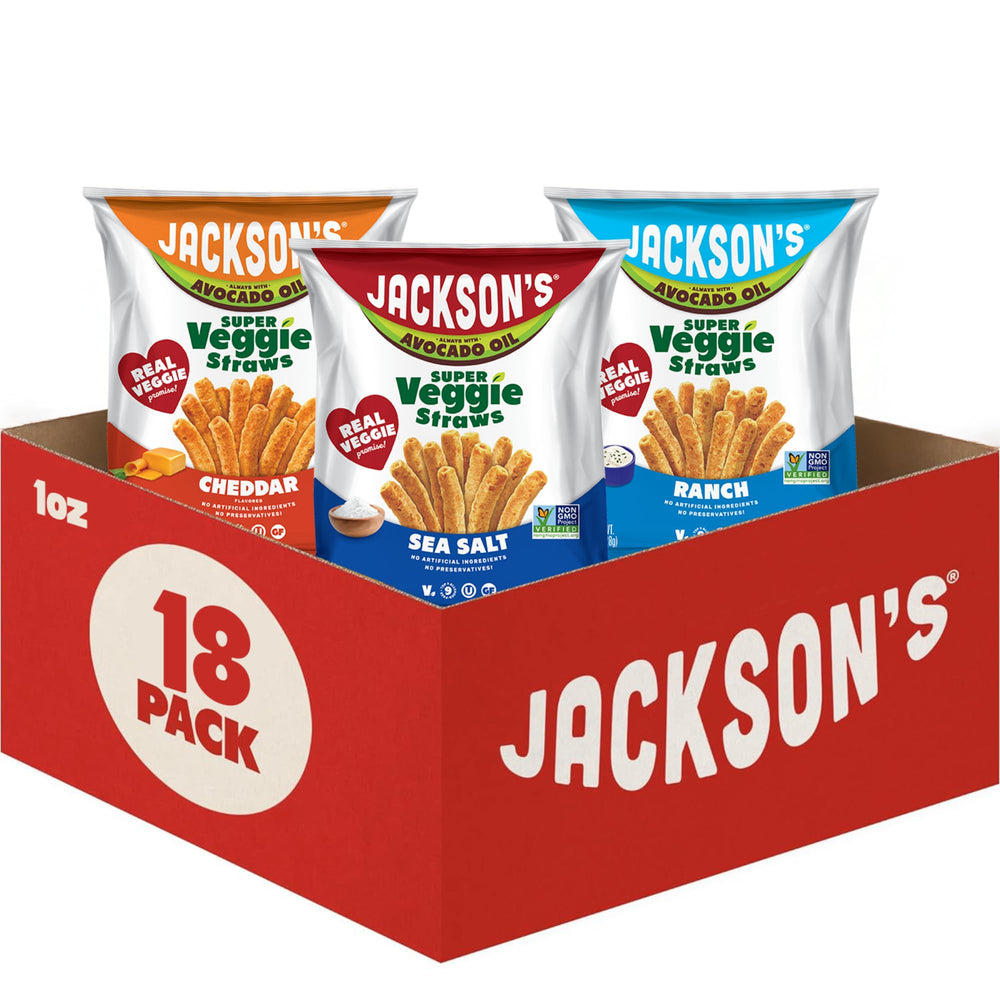 Jackson's Super Veggie Straws Sea Salt bag with bold crunch.