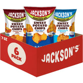Jackson’s avocado-oil sweet potato chips sea salt flavor, crispy snack ready for lunch.