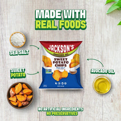 Non GMO sweet potatoes and avocado oil highlighted in Jackson’s chips.