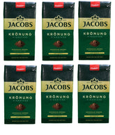 Jacobs Kronung ground coffee six-pack 500 g for rich mornings.