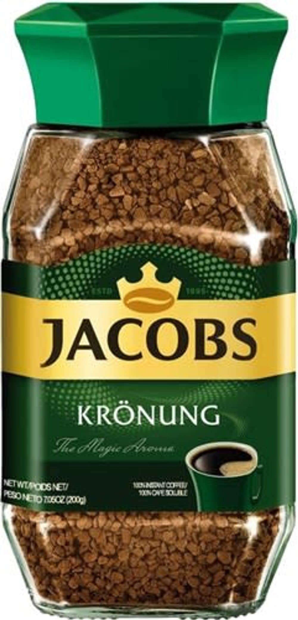 Jacobs Kronung instant coffee six-pack for quick, flavorful cups at home