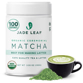 Jade Leaf Matcha ceremonial powder in a jar ideal for authentic at-home rituals