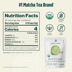 Jade Leaf Matcha ceremonial grade tin highlights vibrant green powder for lattes