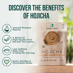 Jade Leaf Matcha Hojicha powder finely ground texture for blends and beverages.