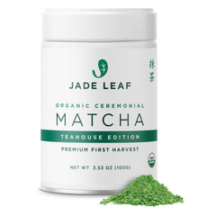 Jade Leaf Matcha organic ceremonial-grade 100g tin, ideal for rituals and daily routines.