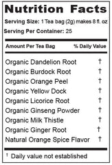 Jade Tea dandelion root and burdock root ingredients highlight herbal cleansing notes.