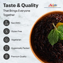 Jai Ho Black Rice raw grains close-up, ideal pantry staple ingredient.