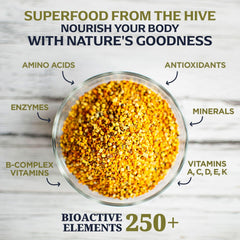 Jamie’s Hive to Table ethically sourced bee pollen harvested responsibly for sustainable snacking.