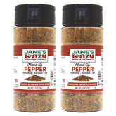 Jane's Krazy Mixed Up Pepper pack front with two jars for quick flavor boosts.