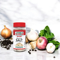Jane's Krazy Mixed-Up Salt Blend on grill-use, adds savory depth to meats and vegetables