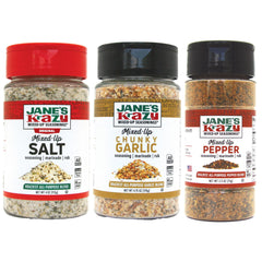 Jane's Krazy Mixed Up Salt bottle enhances poultry and vegetables.
