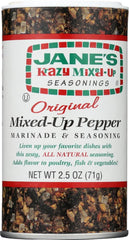 Jane's Krazy Original Mixed-Up Pepper bottle for marinades and seasonings.