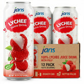 Jans Lychee Juice Drink with Pulp can on a pantry shelf, ideal for bulk stocking.
