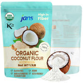 Jans Organic Coconut Flour bag ready for gluten-free baking.