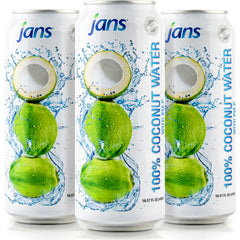 Jans coconut water being poured into a glass, ideal after workouts