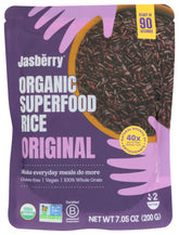 Jasberry Organic RTE rice bag, ready to cook for quick, wholesome meals.