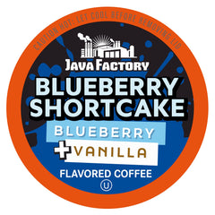 Java Factory Blueberry Shortcake pod front view for quick Keurig brews.