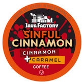 Java Factory Sinful Cinnamon box front view shows a convenient flavored coffee option.