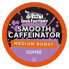 Java Factory Smooth Caffeinator pod close-up for a balanced morning cup.