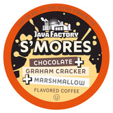 Java Factory S'mores coffee pods brew a rich chocolate aroma for a cozy morning boost