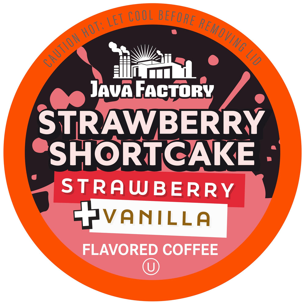 Java Factory Strawberry Shortcake pod, convenient single-serve format for quick flavor boosts.