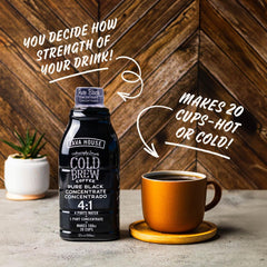 Close-up of the 32oz Java House bottle label emphasizing value and freshness.