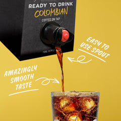 Glass pour of Java House cold brew highlights smooth Colombian flavor.