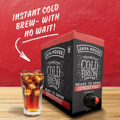Pouring cold brew into glass to reveal deep color and smooth finish