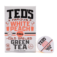 White peach slices with tea highlight natural flavor notes in Ted's Tea.
