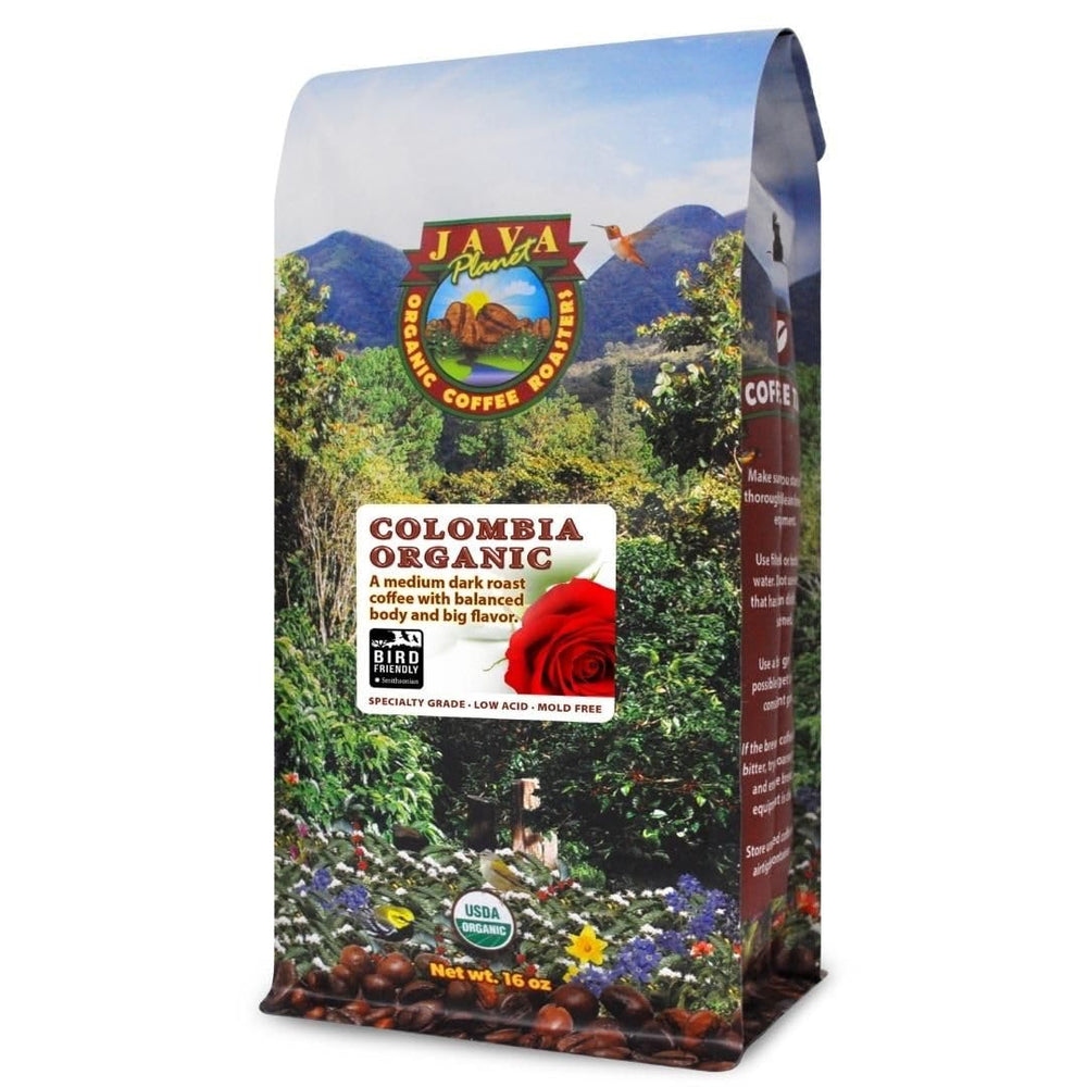 Java Planet low acid coffee bag with organic label for smoother mornings.