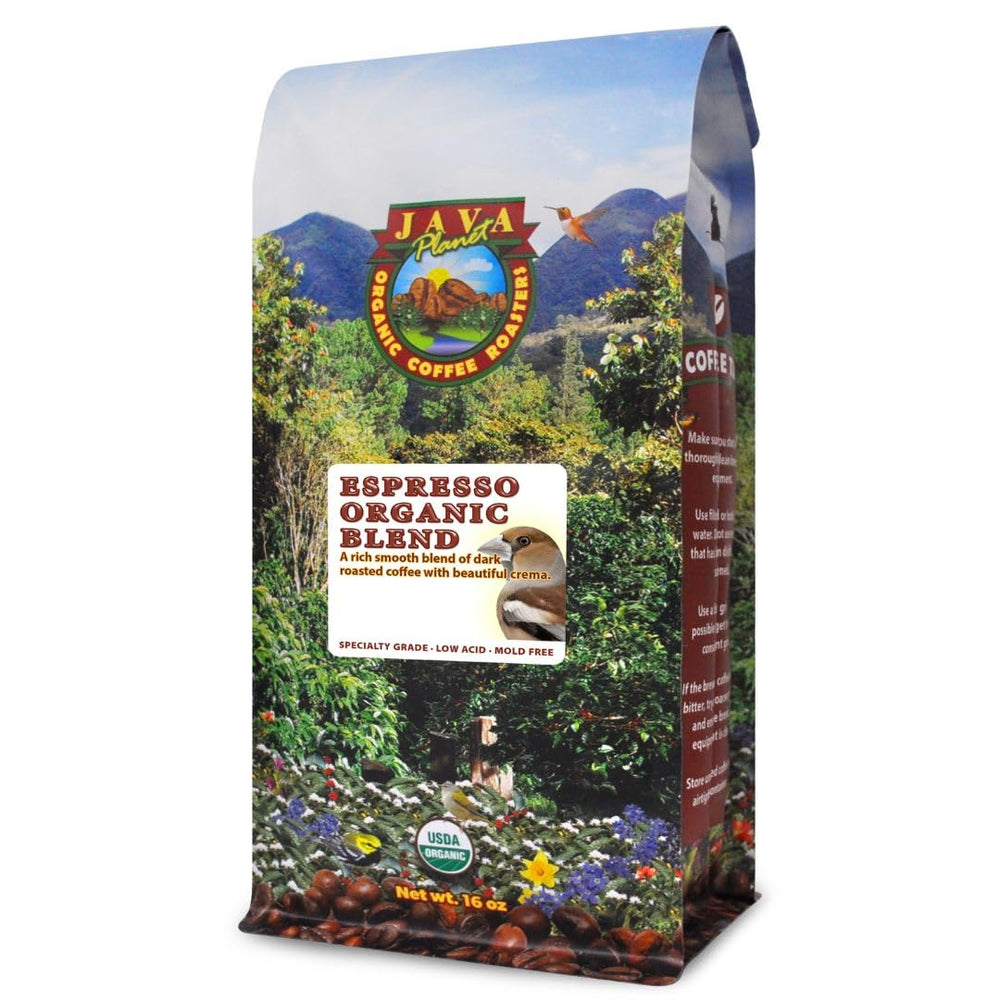 Java Planet low acid coffee whole beans for versatile brewing and rich crema.