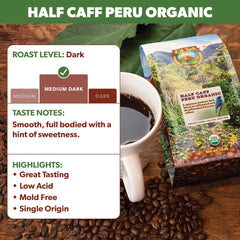 Java Planet Peruvian origin beans close-up emphasizes single origin quality and inviting aroma.