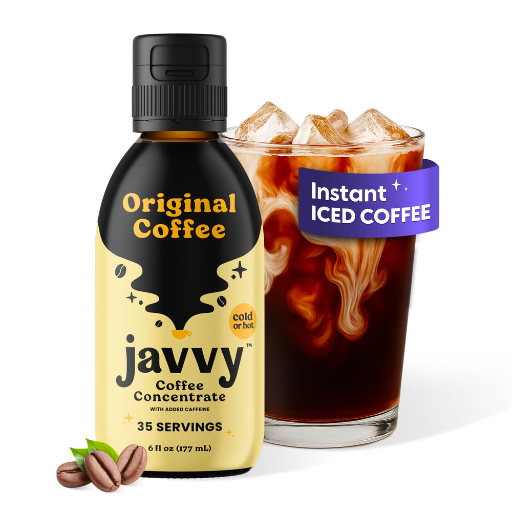 Javvy Coffee Concentrate bottle for quick hot or iced coffee at home.