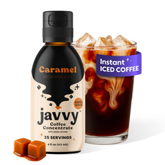 Javvy caramel coffee concentrate bottle for hot or iced drinks
