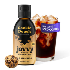 Javvy Coffee Concentrate Cookie Dough bottle for quick cold brew at home.