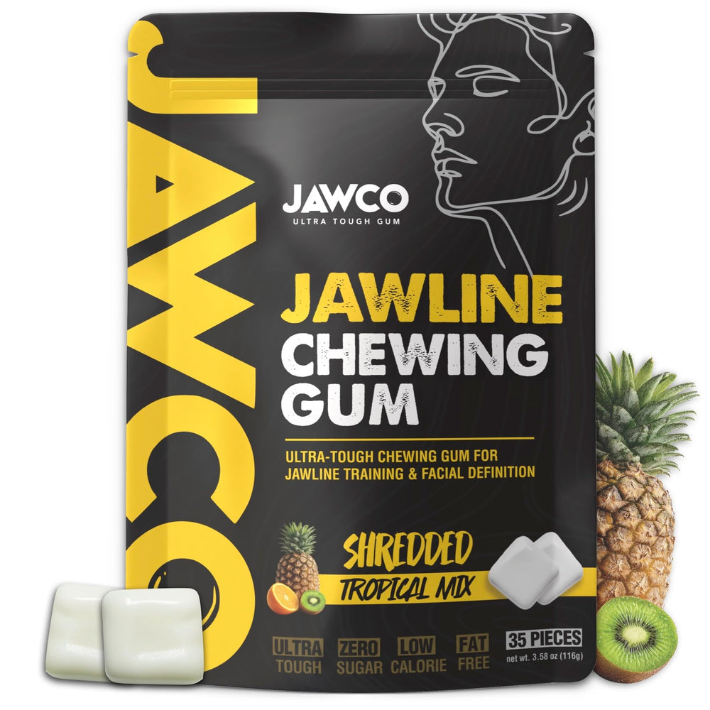 JAWCO ultra-tough jawline gum pack shot showing a strong formula for facial training